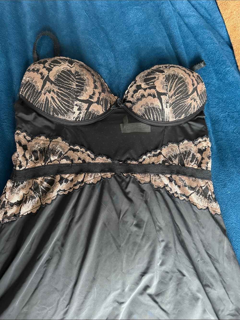 sophie b. Black and Nude Lace Babydoll Chemise